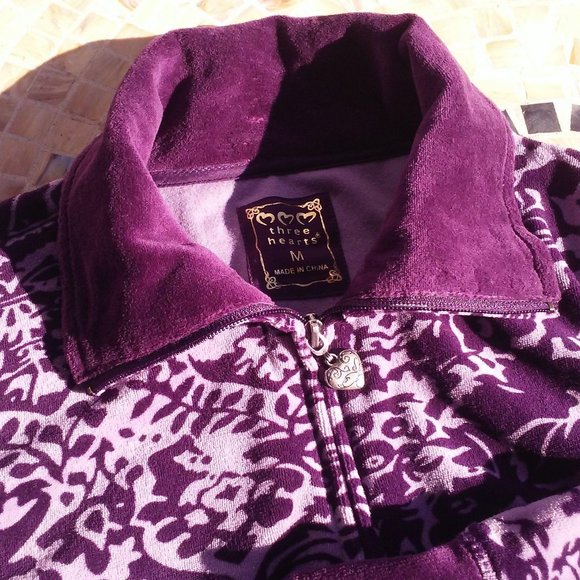 Y2K Jacket Graphic Floral Velour Sz-M/L Pockets - Picture 8 of 9